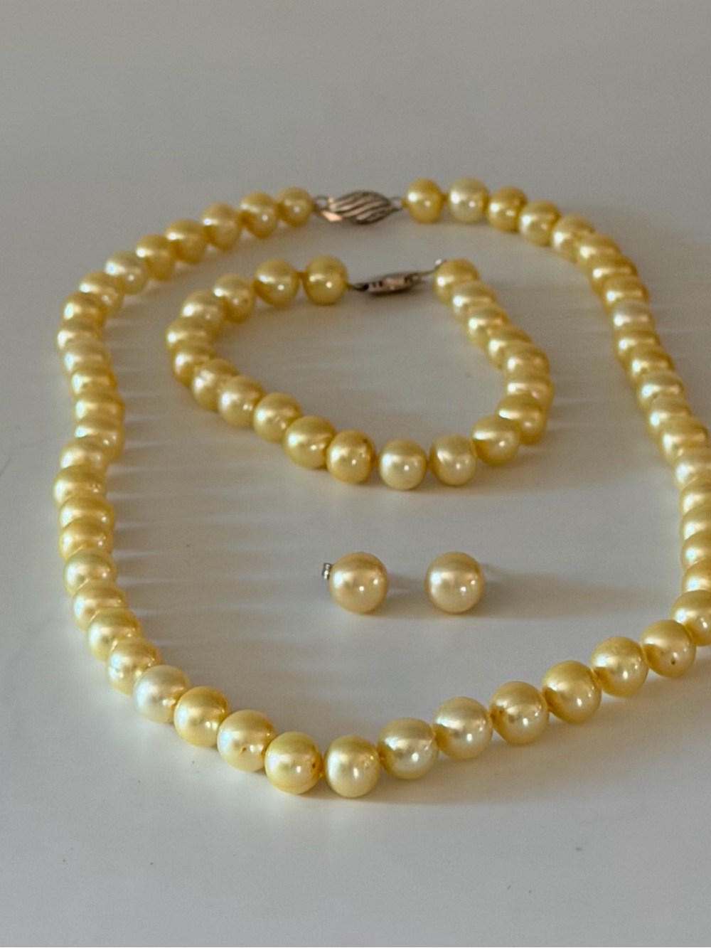 JTV Golden Cultured Freshwater Pearl Necklace, Bracelet & Stud Earrings Set